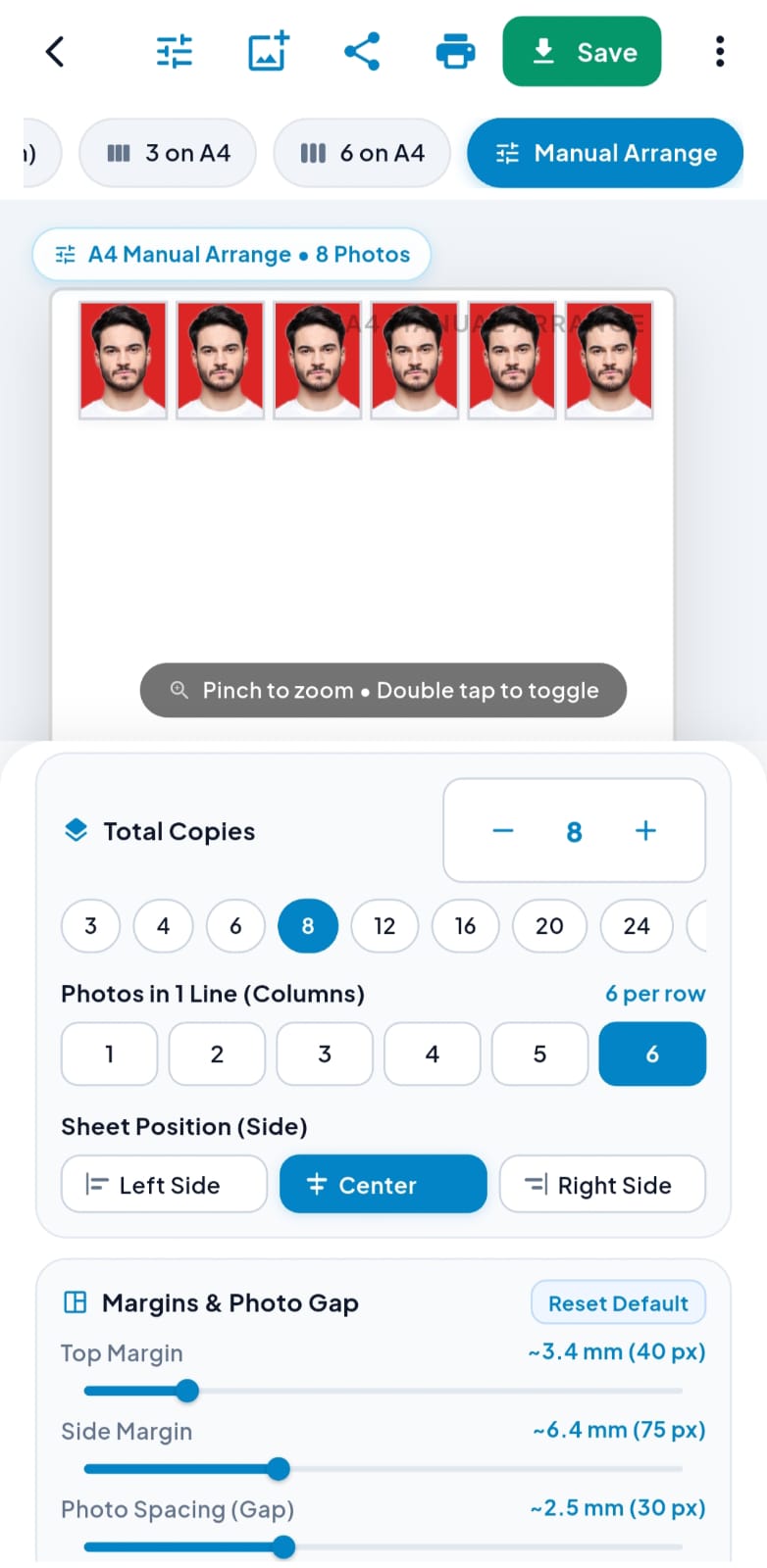 Manually arrange photos for a PDF