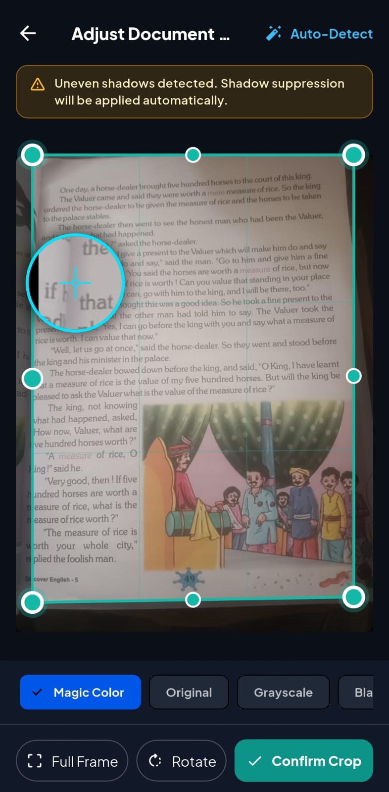 One Tap AI document scanner with a scanned page
